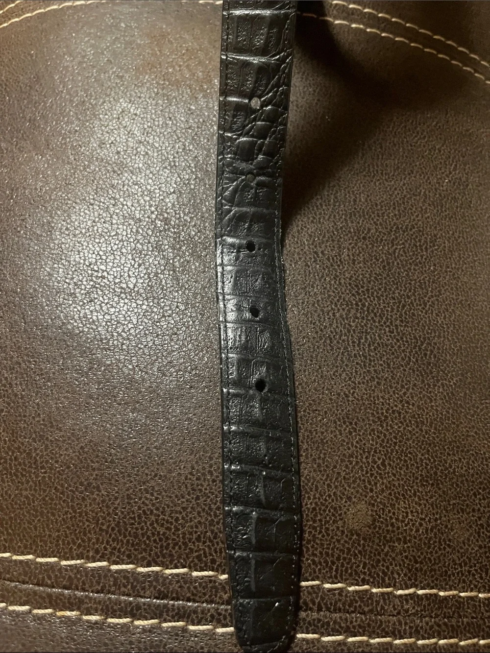 Brighton Black Croc-Embossed Leather Belt with Brass Oval Buckle